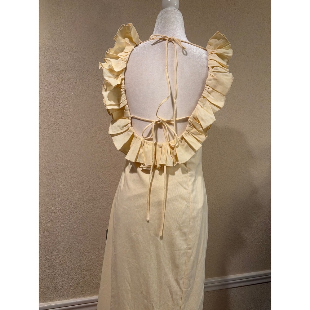 Petal & Pup Brienne Maxi Dress Butter Yellow Ruffle Low Back Linen Blend US 6 - Picture 3 of 7